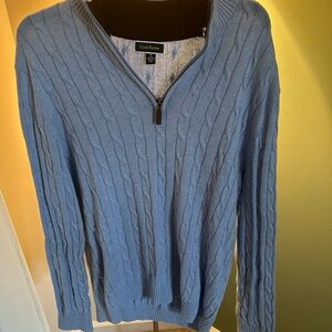 Club Room Men's Sky Blue Cable-Knit Quarter-Zip Sweater